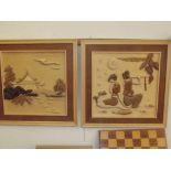 Pair of wooden wall plaques decorated in relief