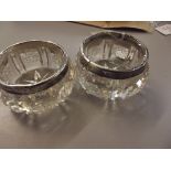 Pair of Edwardian silver mounted salts, a/f