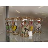 6 glasses with cancan dancers from the 1930's