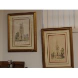 Pair of prints of churches, Northhamptonshire and