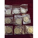 Collection of 8 crowns and one 5-pound coin