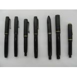 Seven vintage fountain pens to inc Mont Blanc with 14ct calligraphy nib, Duofold Osmia,