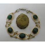 A 14ct gold malachite bracelet;