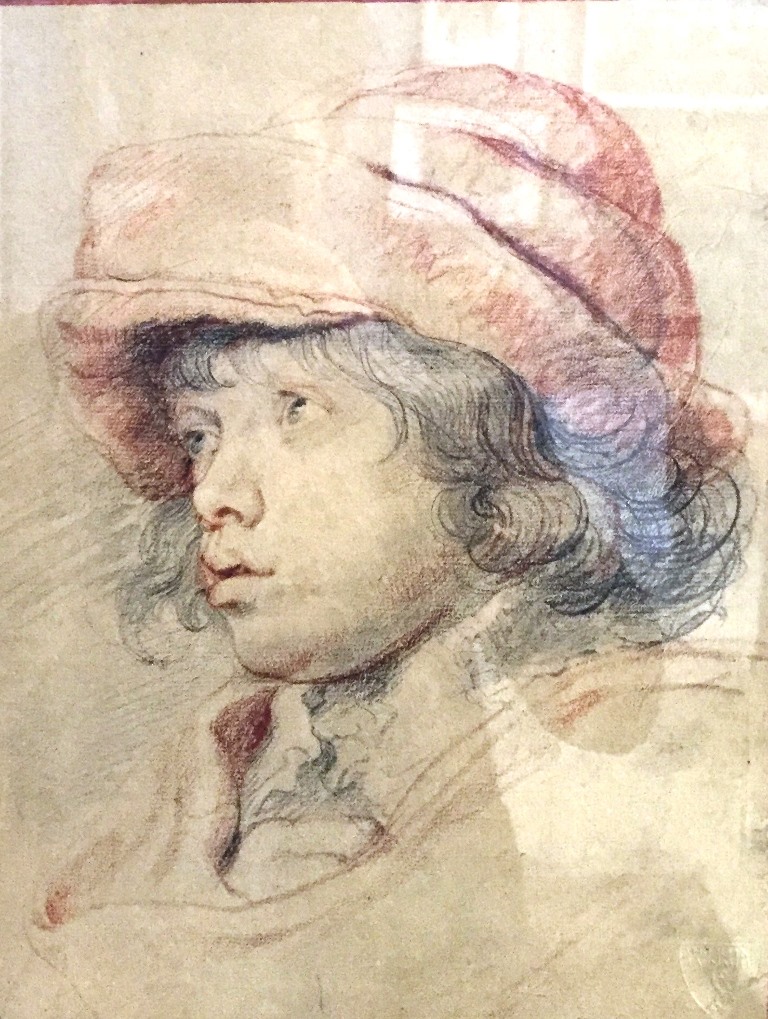 A colour print depicting a head study of a man, probably after Rembrandt,