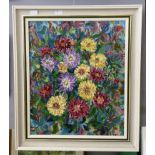 English School (20th century): Floral study, oil on board,