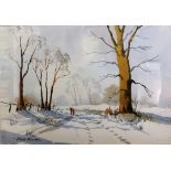 Frank Halliday (20th century): Winter landscape, watercolour,