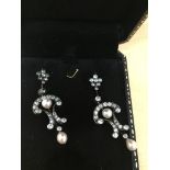 A 19th/20th C diamond & pearl articulated drop earrings