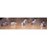 Five decorative models of animals stamped RH beneath a crown depicting a mouse, fox, bird,