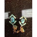 A pair of 19th/20th C gold and turquoise drop earrings on post fittings