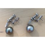 Diamond and tinted pearl drop earrings,
