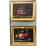 English School (19th century):
A pair of still life oils on canvas laid on board depicting fruit &