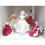 Six lady figurines by Doulton and Coalport