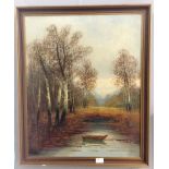 English School (19th century): A wooded river landscape, oil on canvas, signed lower left,