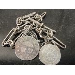 A HM silver fancy link Albert chain with Russian 1896 50 Kopeck;
