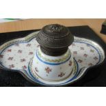 A 19th century French Sevres-style inkwell and tray