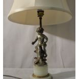 A bronze lampbase in the form of a cherub,