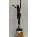 A bronze Art Deco lady on onyx base