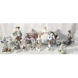 A collection of Continental porcelain figures to inc Dresden,