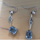 Articulated Diamond and Aquamarine drop earrings on a 14ct white gold chain