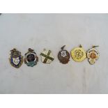 A group of early 20th century racecourse meeting gilt metal and enamel badges, C1900,