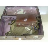 A quantity of WWII medals, uniform, paperwork and odds to inc cased ISM,39-45, F & G, DM,