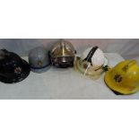 5 Vintage Fire Brigade helmets to inc a chrome French example