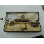 A diamond set tie pin; together with a Victorian butterfly brooch,