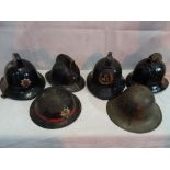 5 x Vintage Fire Brigade helmets to inc WWII issue Brodie type