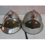 2 x vintage French chrome Fire Brigade helmets