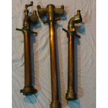 Three vintage fire brigade brass and copper standpipes