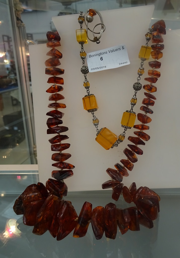 An amber necklace;