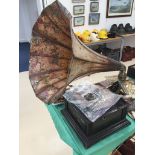 A wind up gramophone with horn