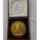 A cased J Pinches London International Exhibition Crystal Palace 1884 Gilt Bronze proze medallion,