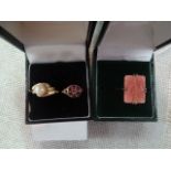 Three rings to inc a 9ct antique almandine garnet ring, 14ct gold and pearl ring,