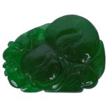 A Chinese Jade Carving: 19th century Of bright green tone and waxy lustre.