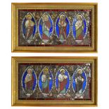 A Pair of Late 19th Century Stained Glass Windows: Each panel with four navette shaped panels