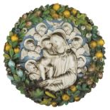 A 19th Century Della Robbia Renaissance-Style Majolica Madonna & Child Roundel Surmounted with a
