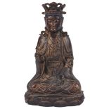 A Chinese Bronze Sculpture: Ming Dynasty Exquisitely modelled as a sitting Guanyin.