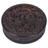 A Small Chinese Tortoiseshell Round Box with Lid: 19th century Richly decorated throughout with