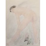 Circle of Auguste Rodin (French, 1840-1917): Female nude, pencil & watercolour,