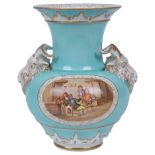 An 18th/19th Century KPM Vase: The blue ground body with goat's head motif to each flank between