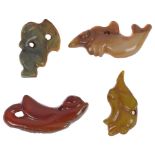 A Collection of Four Japanese Carved Netsuke: Meiji period To include: an agate cicada carving (L 8