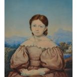 North Italian School (19th century): Portrait of a lady with a landscape beyond, watercolour,