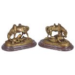 After Evgeny Alexandrovich Lanceray (1875-1946): A pair of 19th century gilt figures of Crimean era