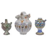 Three 17th/18th Century Faience Syrup Wet Drug Jars/Apothecary Pourers: The large faience example