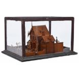 A Late 19th Century or Very Early 20th Century Model of a Wooden House: with side greenhouse and