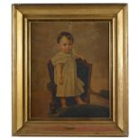 Continental School (19th century): Portrait of a young boy standing on a chair, oil on canvas,