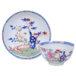 An 18th Century Lowesoft Cabinet Tea Bowl & Saucer: Famille rose palette decorated in Chinoiserie
