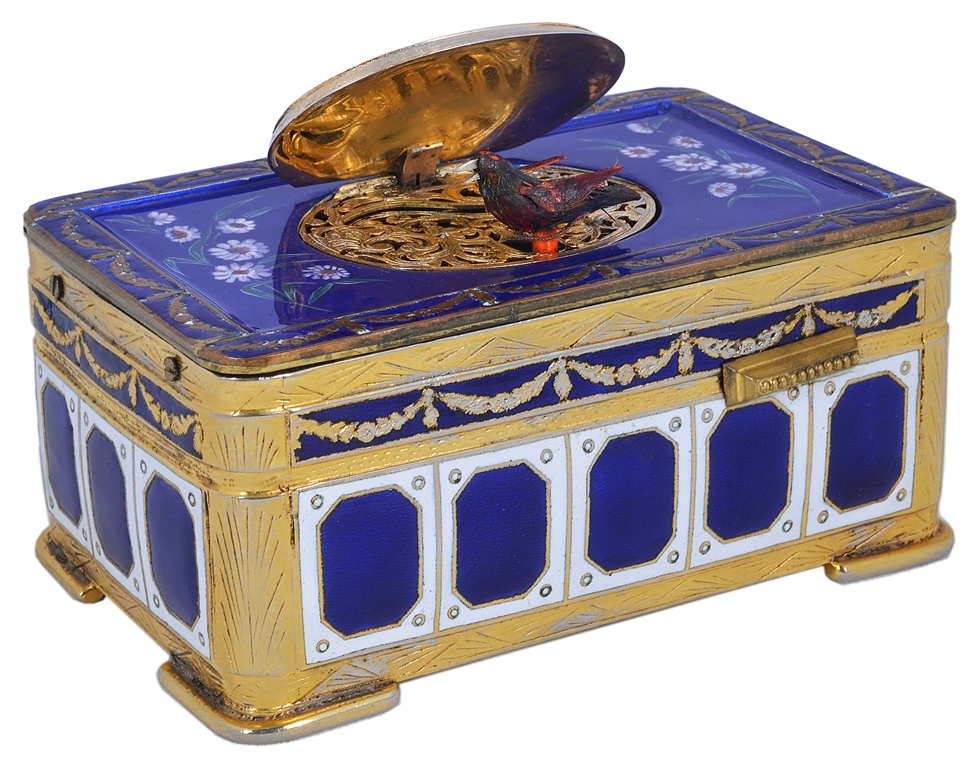 A Silver-Gilt and Enamel Singing Bird Box: In the 18th century style,