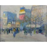 Elie Anatole Pavil (Ukrainian, 1873-1948): A busy street scene, probably Paris, oil on canvas,
